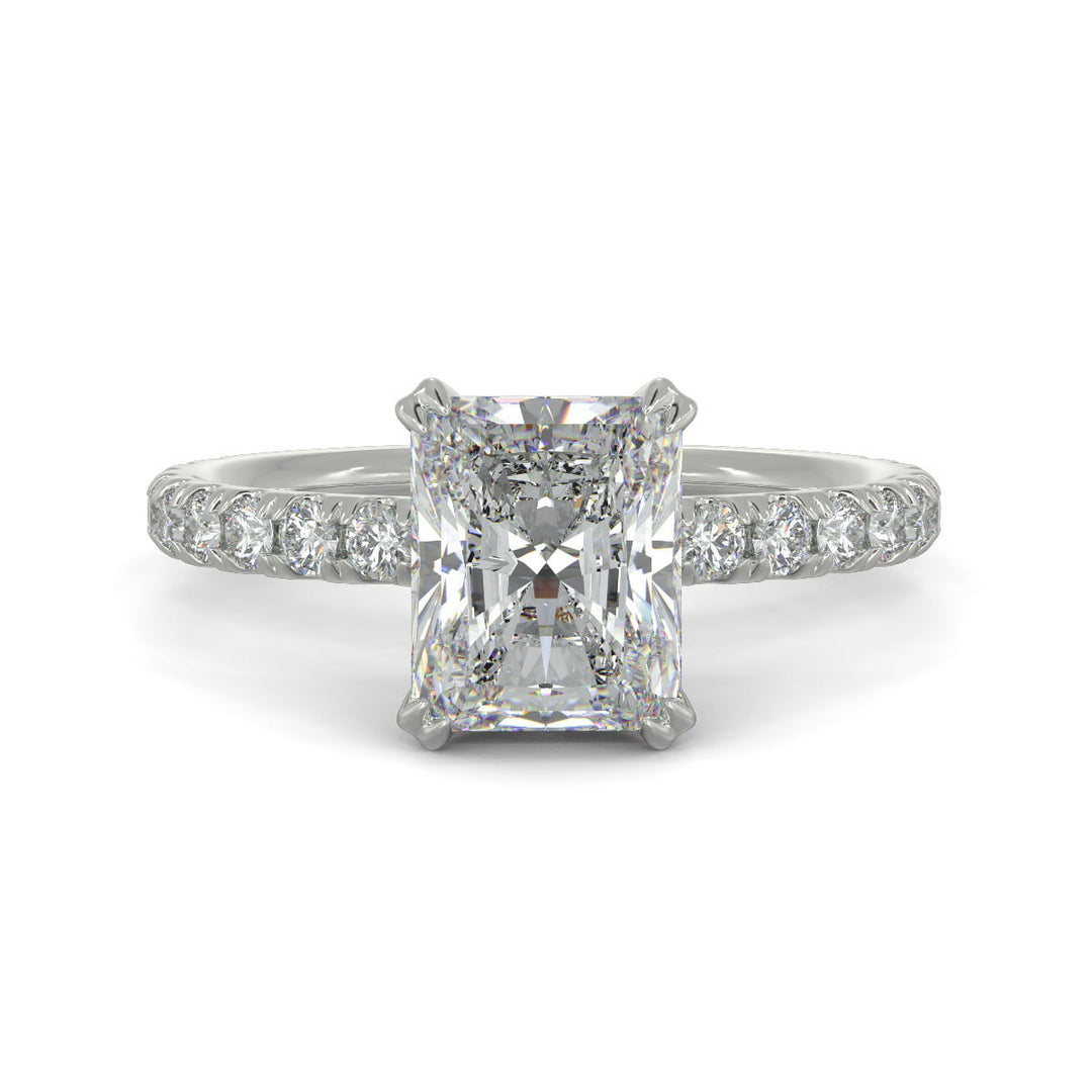 Sylvie Radiant Cut Pave Hidden Halo 4 Prong Claw Set Engagement Ring Setting - Nivetta