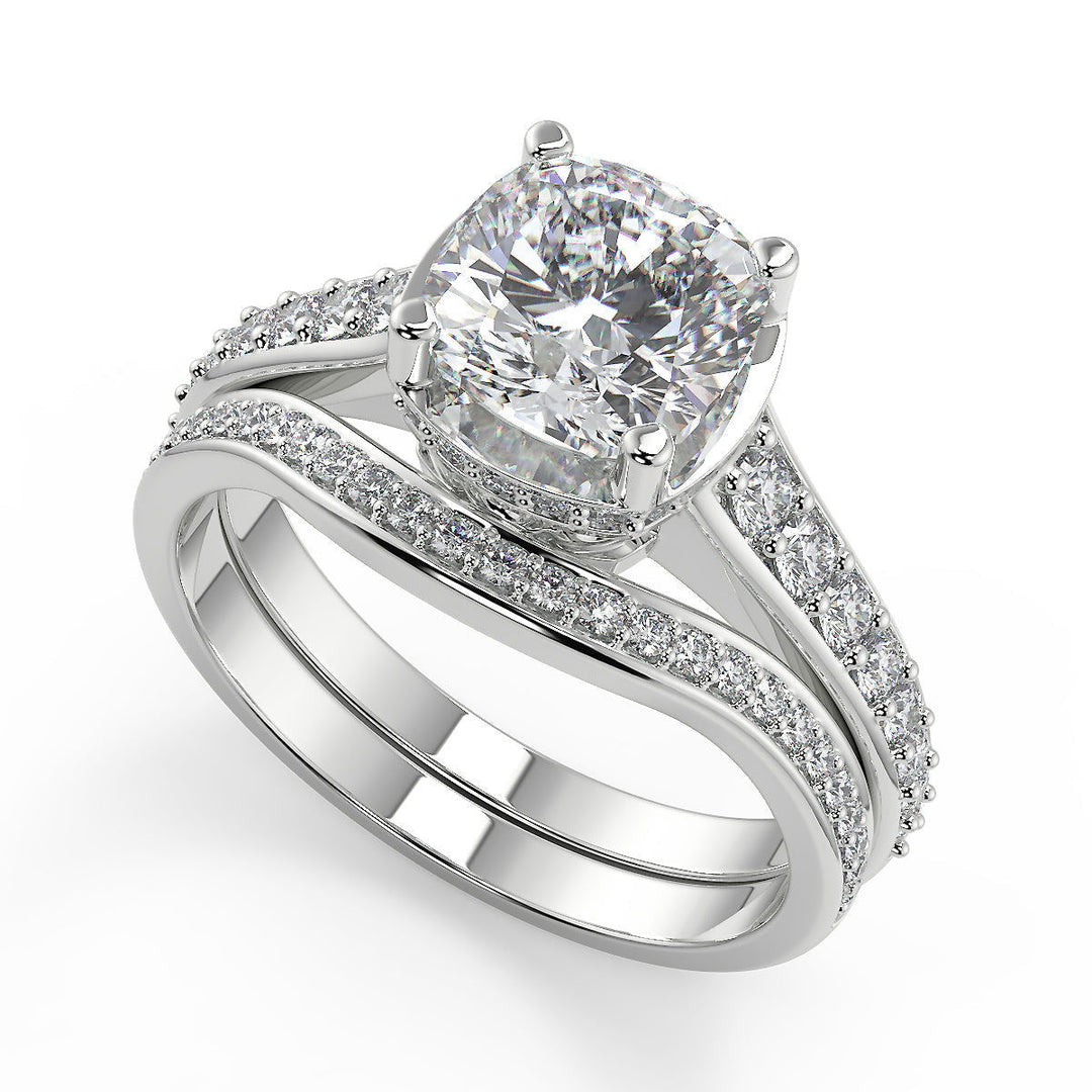 Tara Pave 4 Prong Crown Basket Cushion Cut Diamond Ring - Nivetta