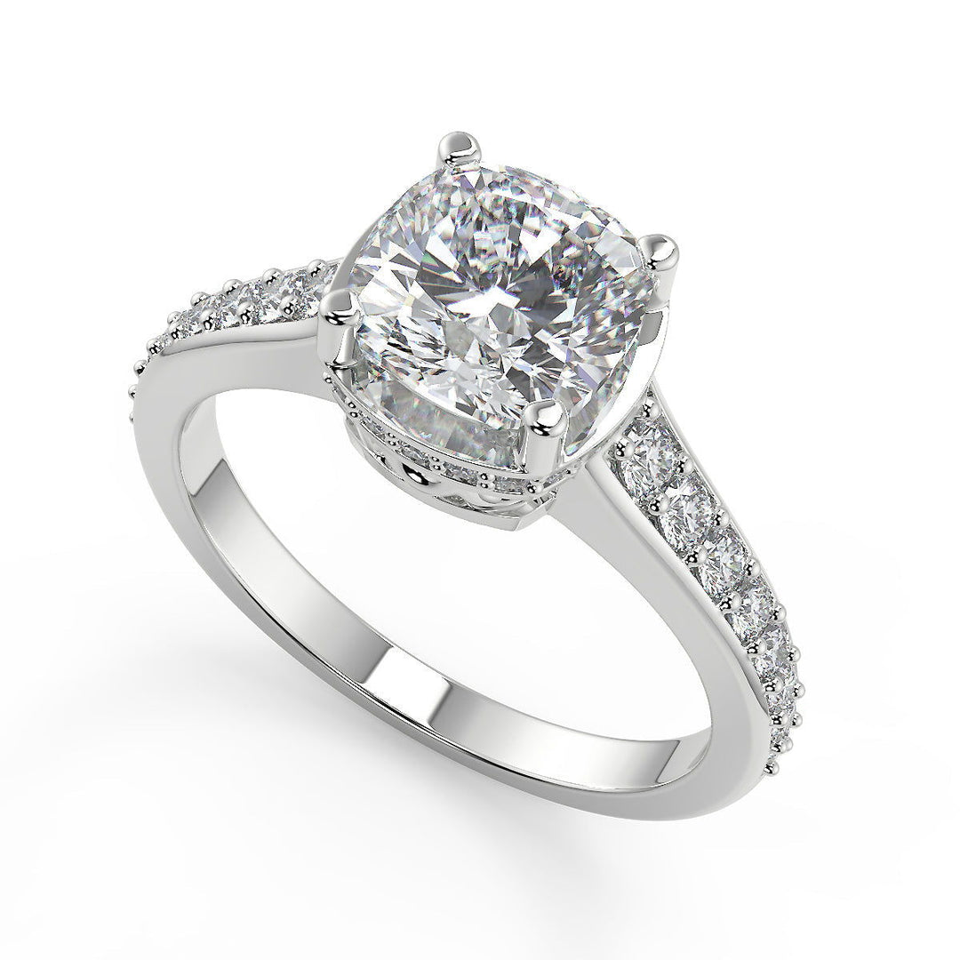 Tara Pave 4 Prong Crown Basket Cushion Cut Diamond Ring - Nivetta