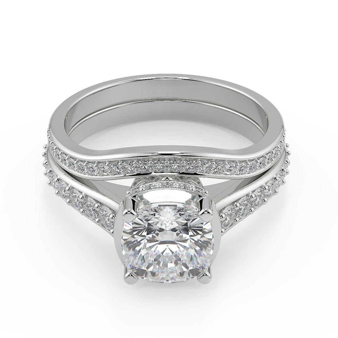 Tara Pave 4 Prong Crown Basket Cushion Cut Diamond Ring - Nivetta