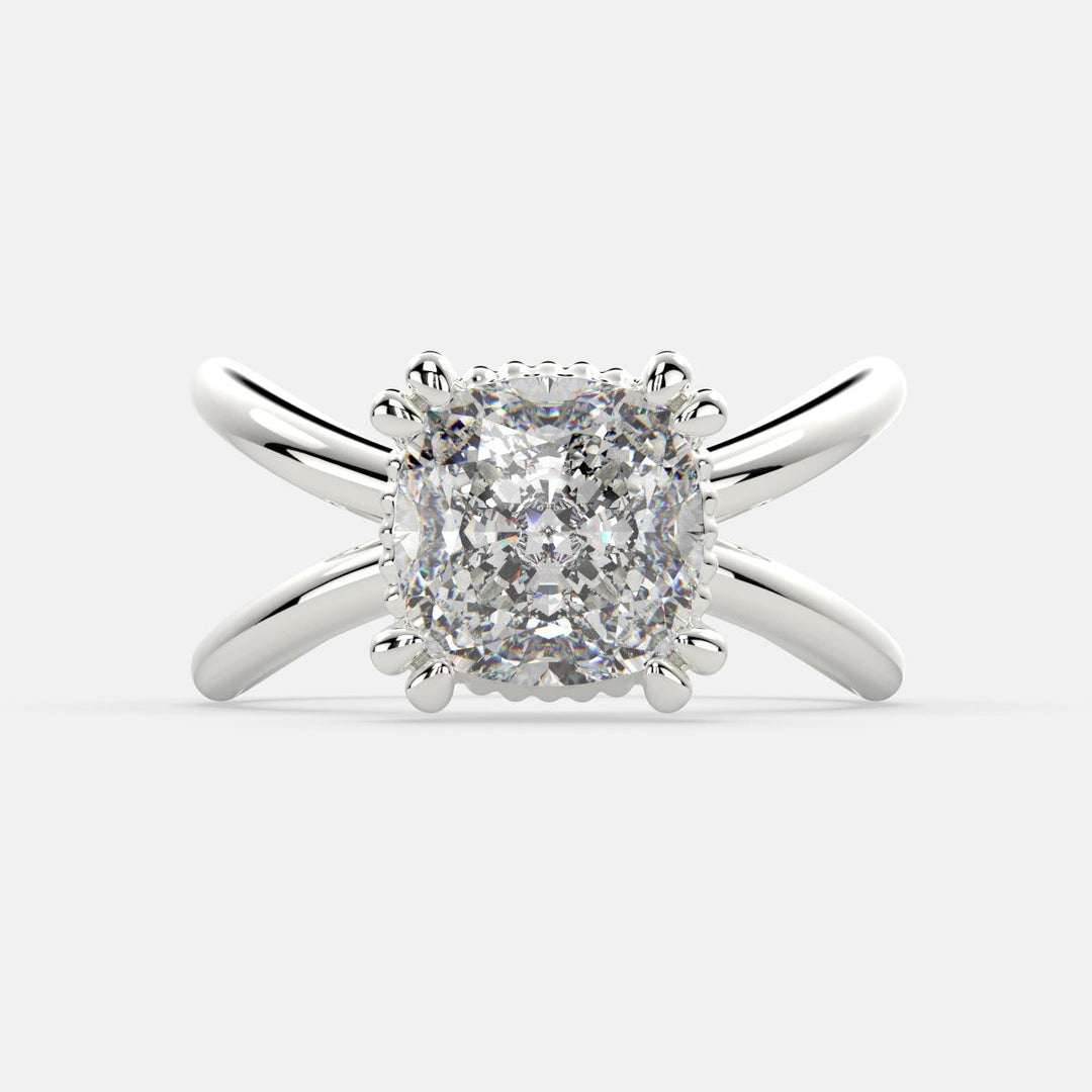 Tatiana Cushion Cut Solitaire Split Shank Engagement Ring Setting - Nivetta