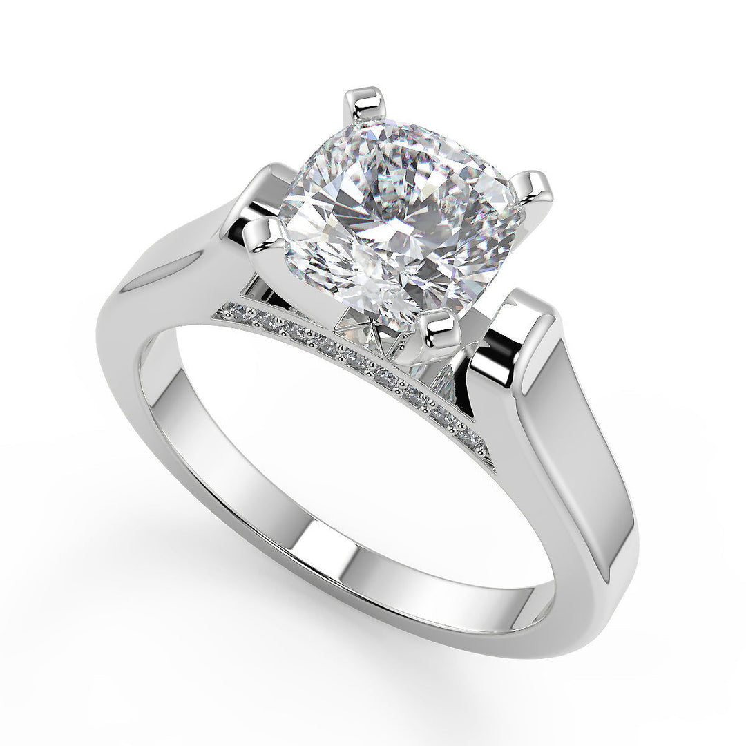 Teresa 4 Prong Cathedral Solitaire Cushion Cut Engagement Ring - Nivetta