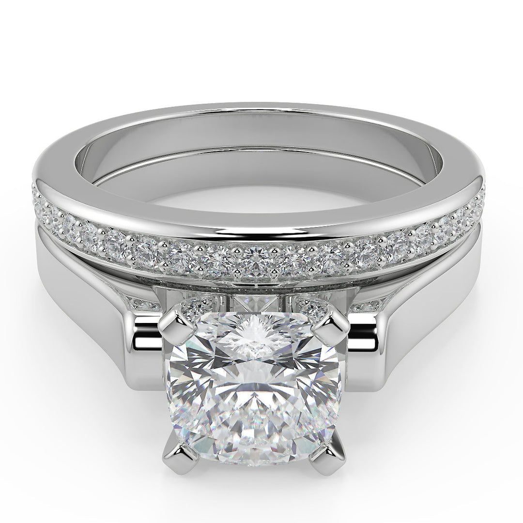 Teresa 4 Prong Cathedral Solitaire Cushion Cut Engagement Ring - Nivetta