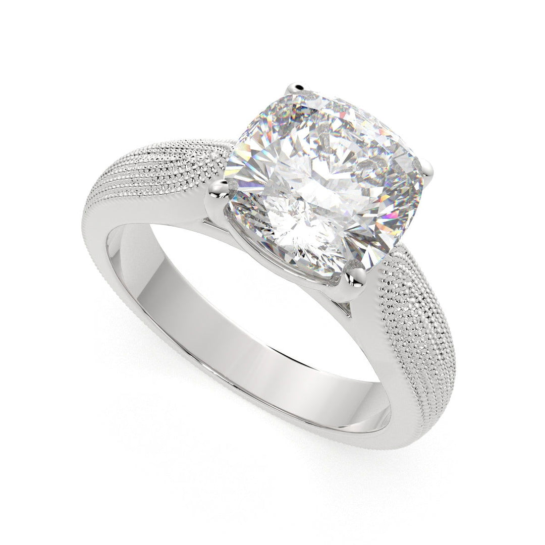 Valentina Cushion Cut Solitaire Tapered Milgrain Engagement Ring Setting - Nivetta