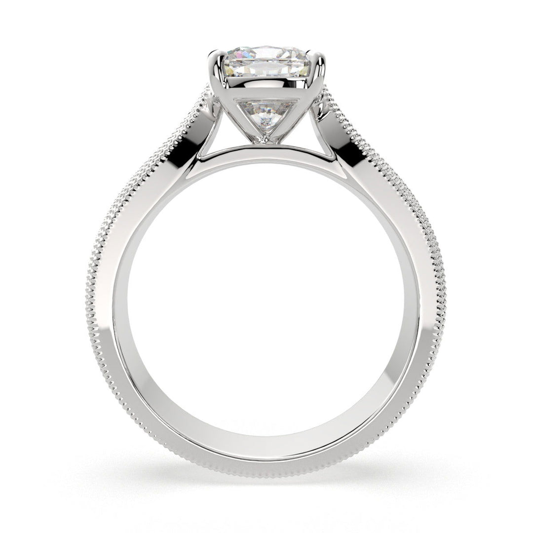 Valentina Cushion Cut Solitaire Tapered Milgrain Engagement Ring Setting - Nivetta