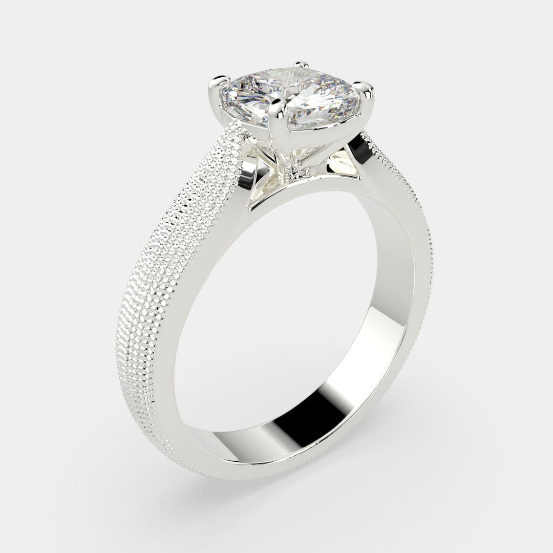 Valentina Cushion Cut Solitaire Tapered Milgrain Engagement Ring Setting - Nivetta