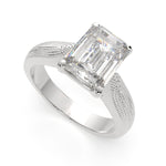 Load image into Gallery viewer, Valentina Emerald Cut Solitaire Tapered Milgrain Engagement Ring Setting - Nivetta
