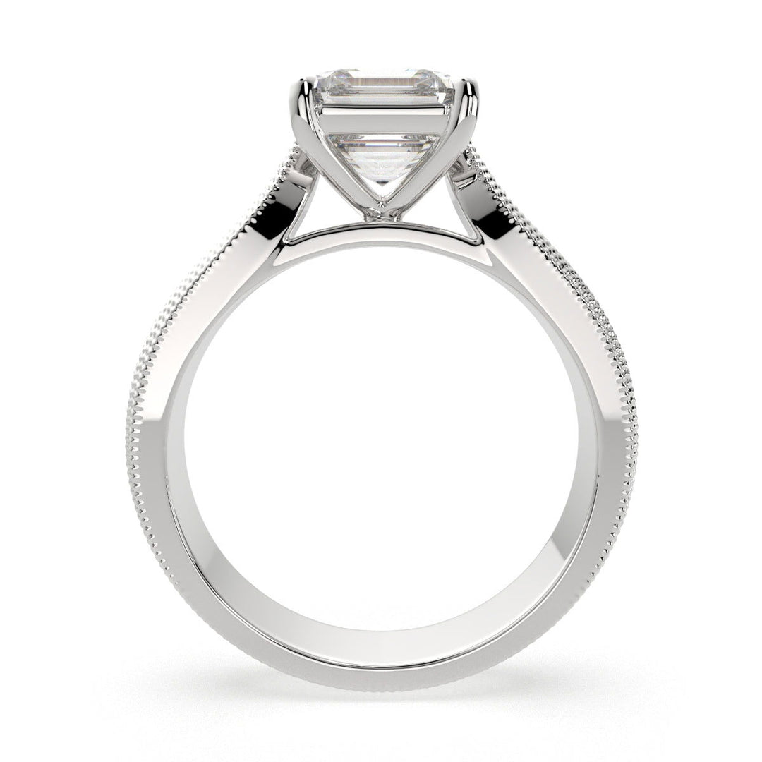 Valentina Emerald Cut Solitaire Tapered Milgrain Engagement Ring Setting - Nivetta