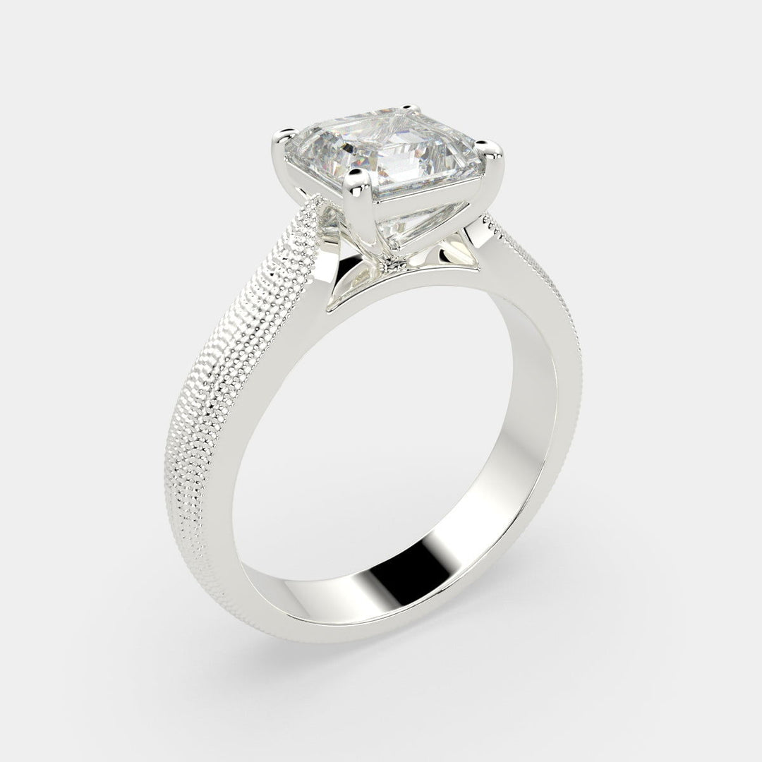 Valentina Emerald Cut Solitaire Tapered Milgrain Engagement Ring Setting - Nivetta