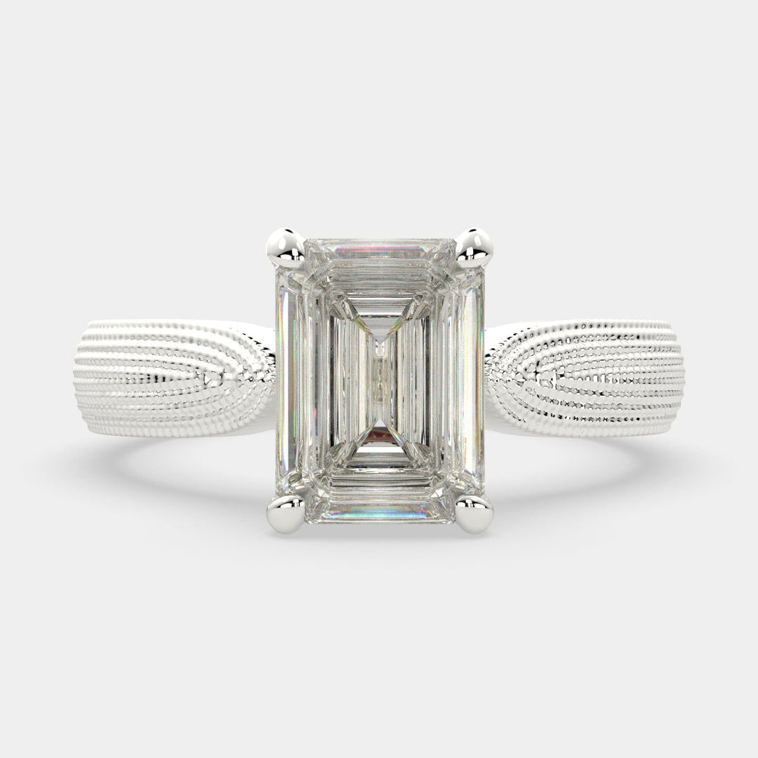 Valentina Emerald Cut Solitaire Tapered Milgrain Engagement Ring Setting - Nivetta