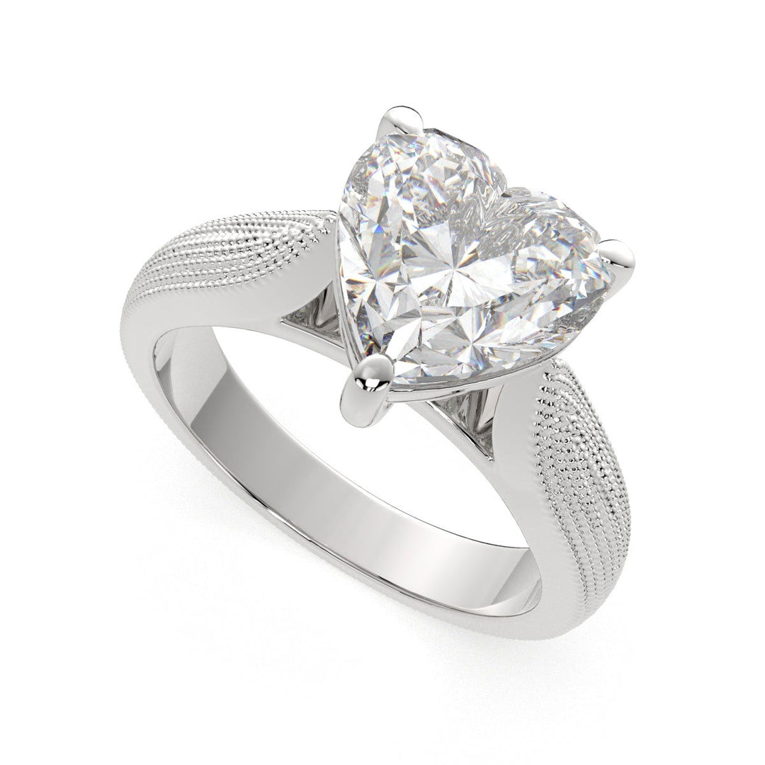 Valentina Heart Cut Solitaire Tapered Milgrain Engagement Ring Setting - Nivetta