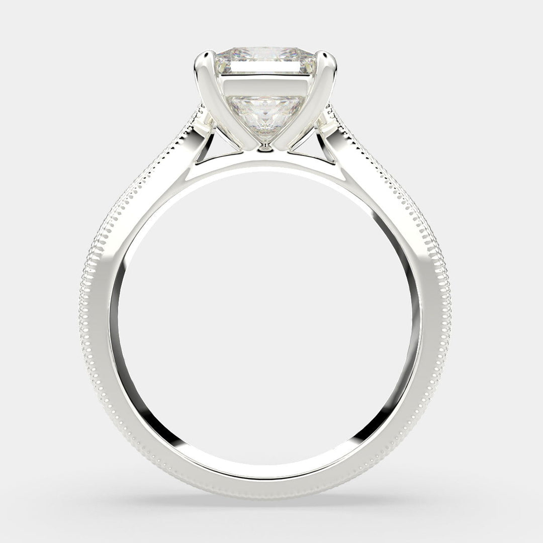 Valentina Princess Cut Solitaire Tapered Milgrain Engagement Ring Setting - Nivetta