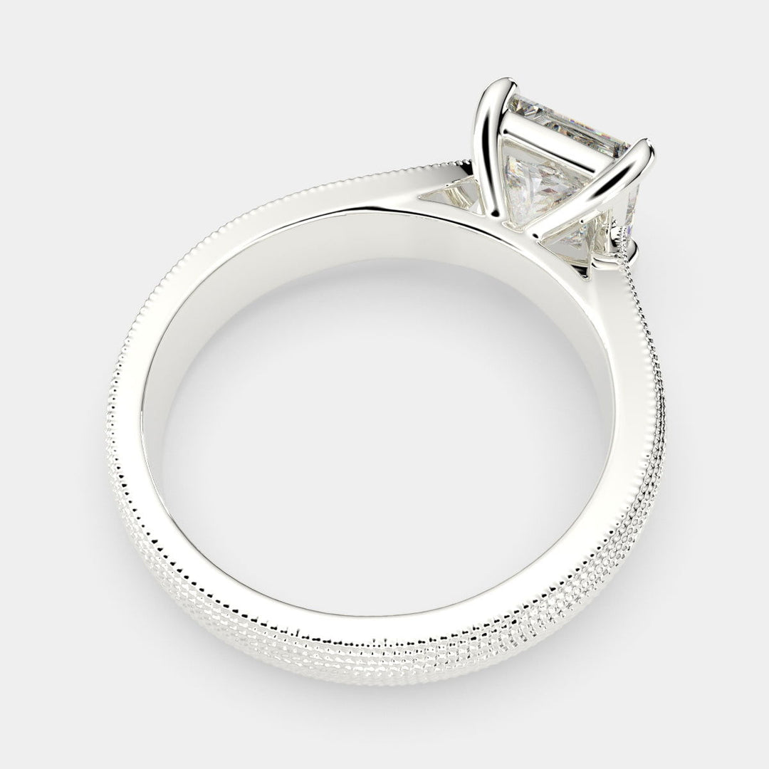 Valentina Princess Cut Solitaire Tapered Milgrain Engagement Ring Setting - Nivetta