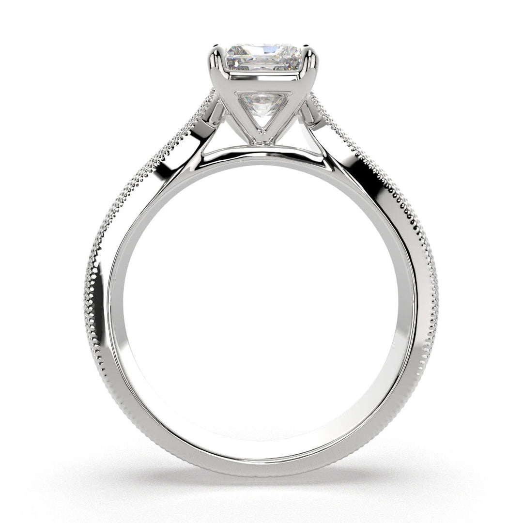 Valentina Radiant Cut Solitaire Tapered Milgrain Engagement Ring Setting - Nivetta