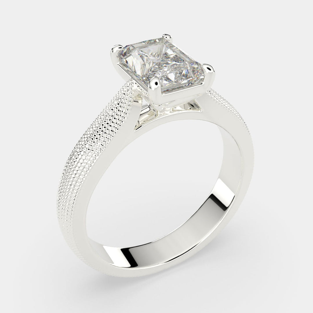 Valentina Radiant Cut Solitaire Tapered Milgrain Engagement Ring Setting - Nivetta