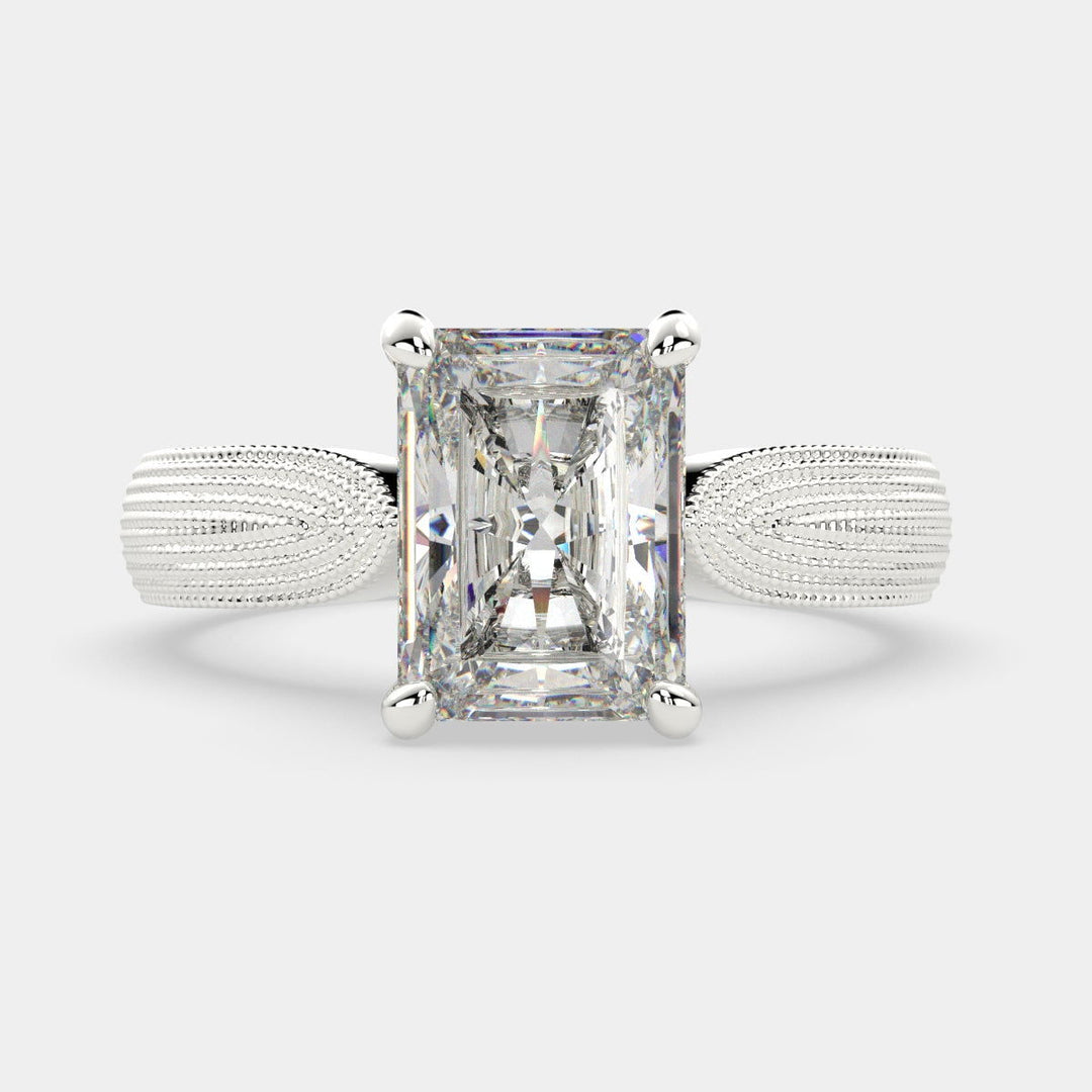 Valentina Radiant Cut Solitaire Tapered Milgrain Engagement Ring Setting - Nivetta