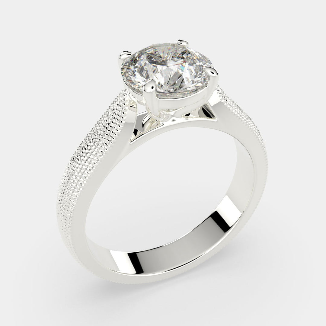 Valentina Round Cut Solitaire Tapered Milgrain Engagement Ring Setting - Nivetta