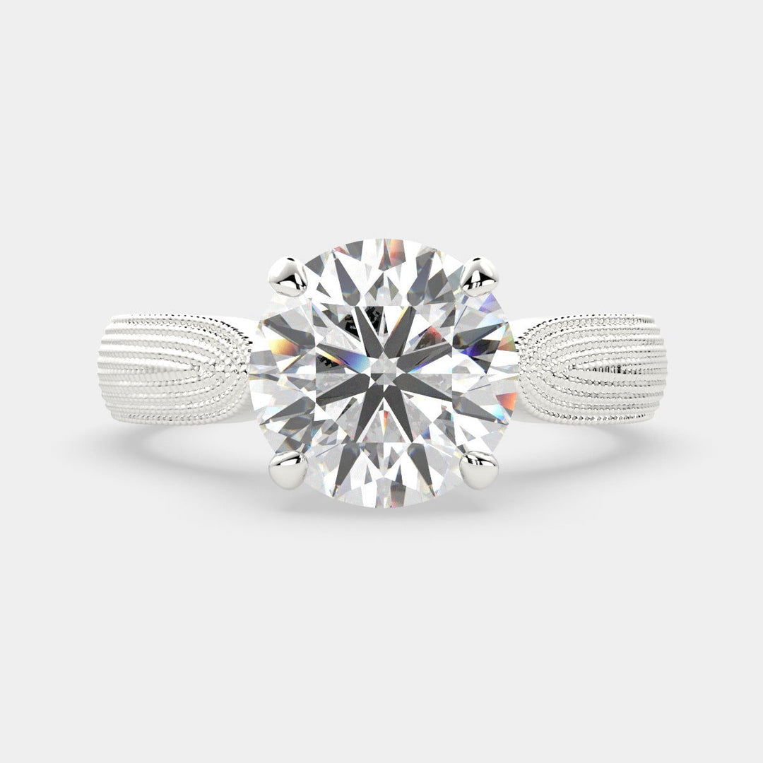 Valentina Round Cut Solitaire Tapered Milgrain Engagement Ring Setting - Nivetta