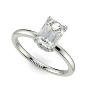 Valeria Emerald Cut Hidden Halo Solitaire 4 Prong Claw Set Engagement Ring Setting - Nivetta