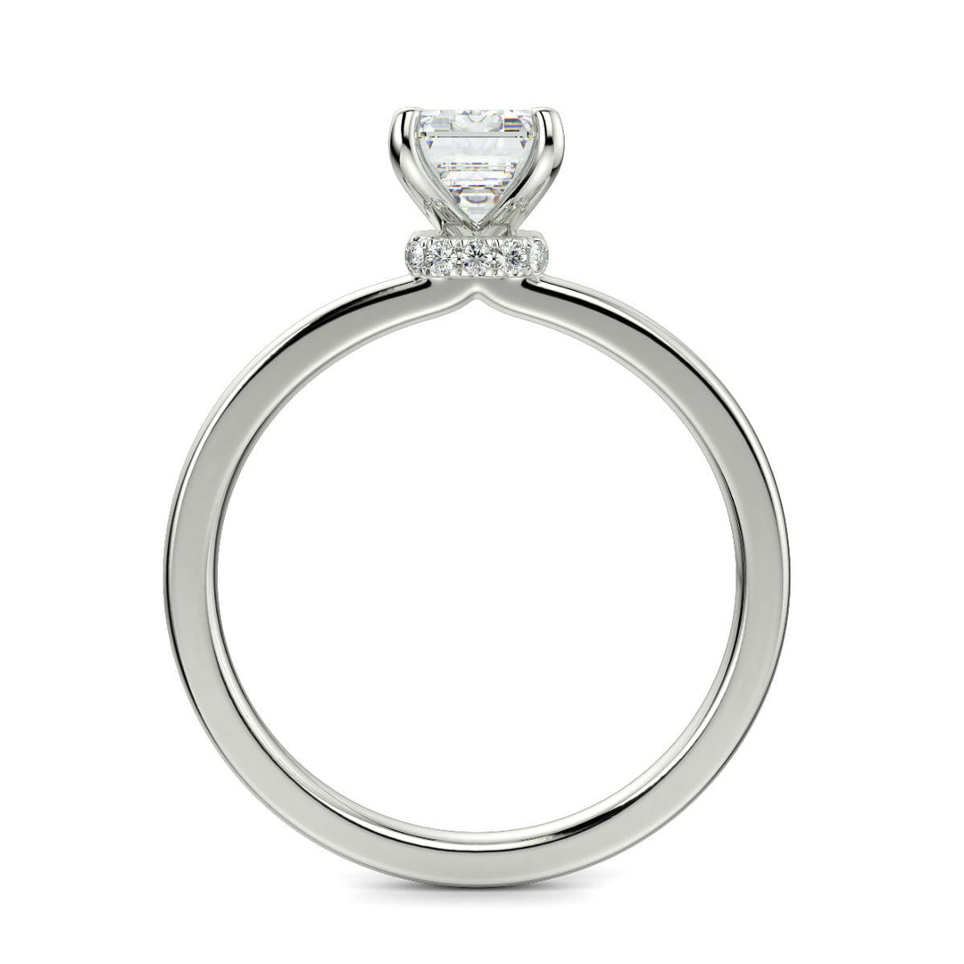 Valeria Emerald Cut Hidden Halo Solitaire 4 Prong Claw Set Engagement Ring Setting - Nivetta