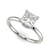 Valeria Princess Cut Hidden Halo Solitaire 4 Prong Claw Set Engagement Ring Setting - Nivetta