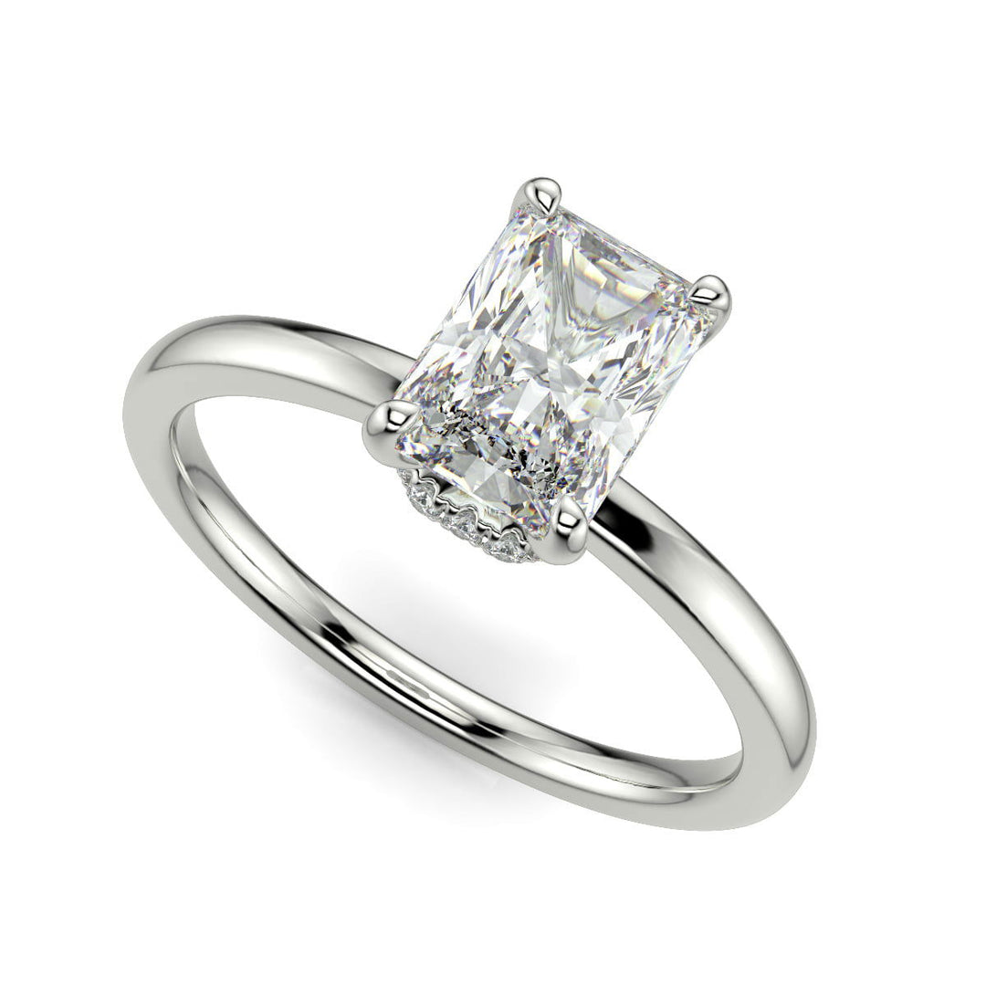 Valeria Radiant Cut Hidden Halo Solitaire 4 Prong Claw Set Engagement Ring Setting - Nivetta