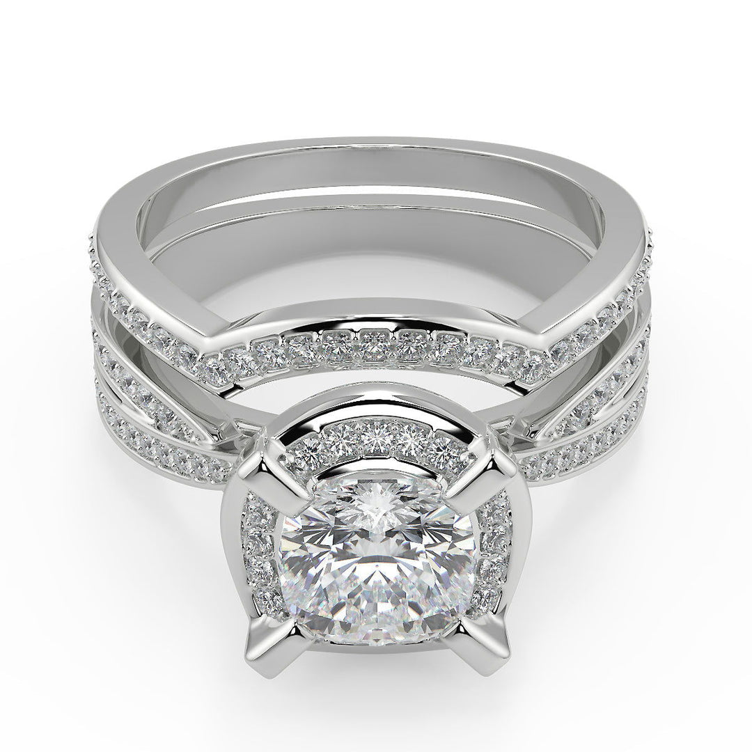 Valery Halo Pave 4 Prong Cushion Cut Diamond Engagement Ring - Nivetta
