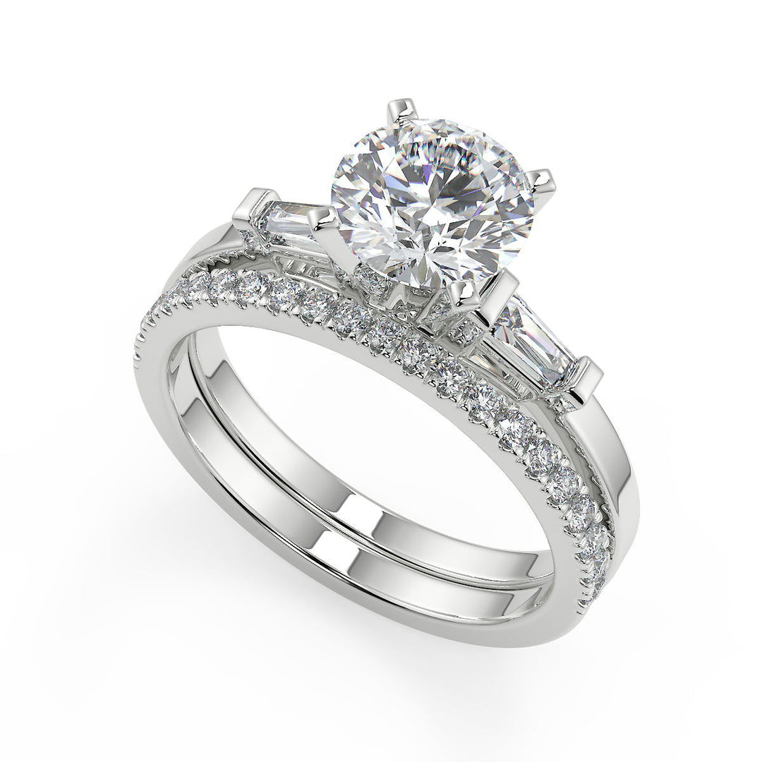 Vanessa Baguette Accents Round Cut Diamond Engagement Ring - Nivetta