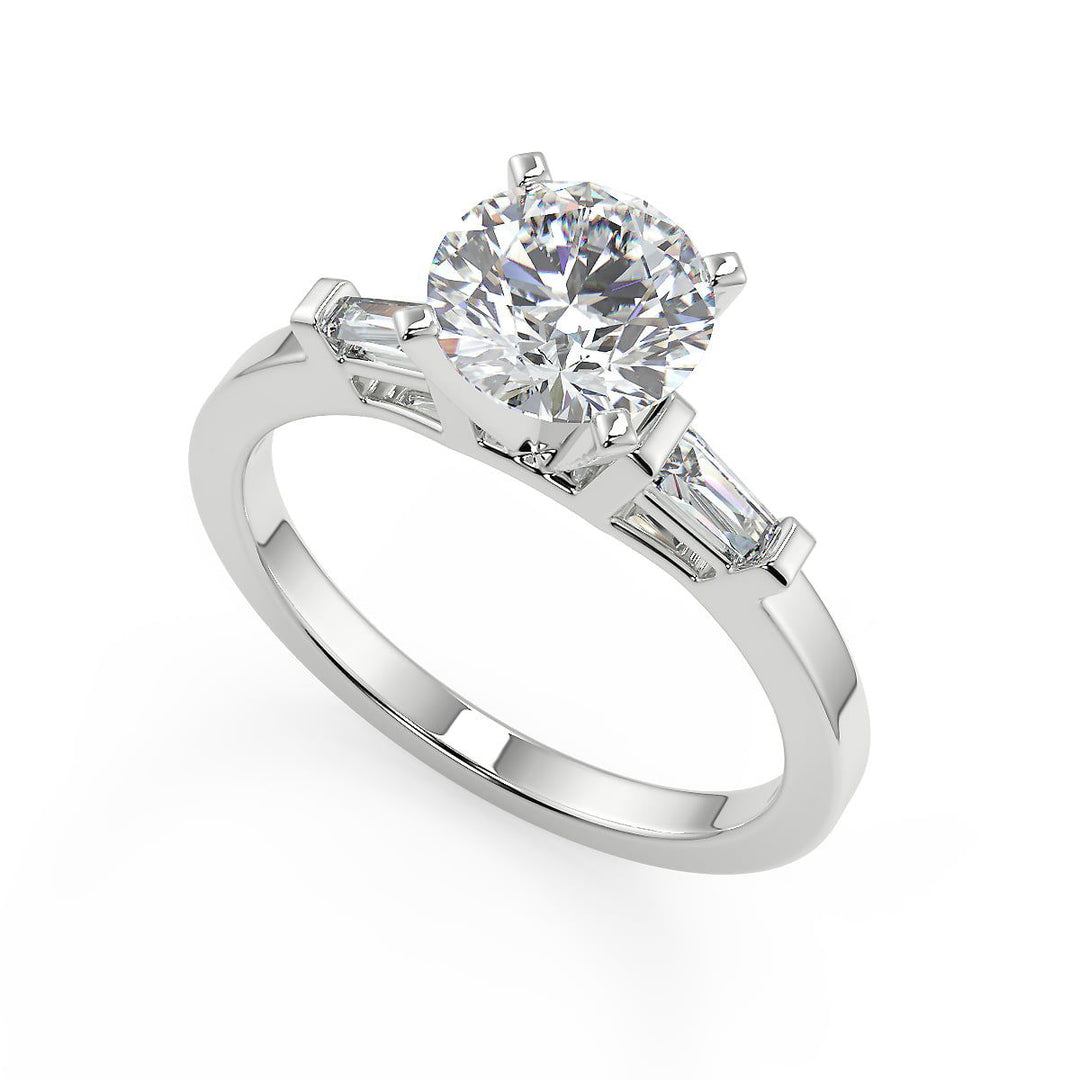 Vanessa Baguette Accents Round Cut Diamond Engagement Ring - Nivetta