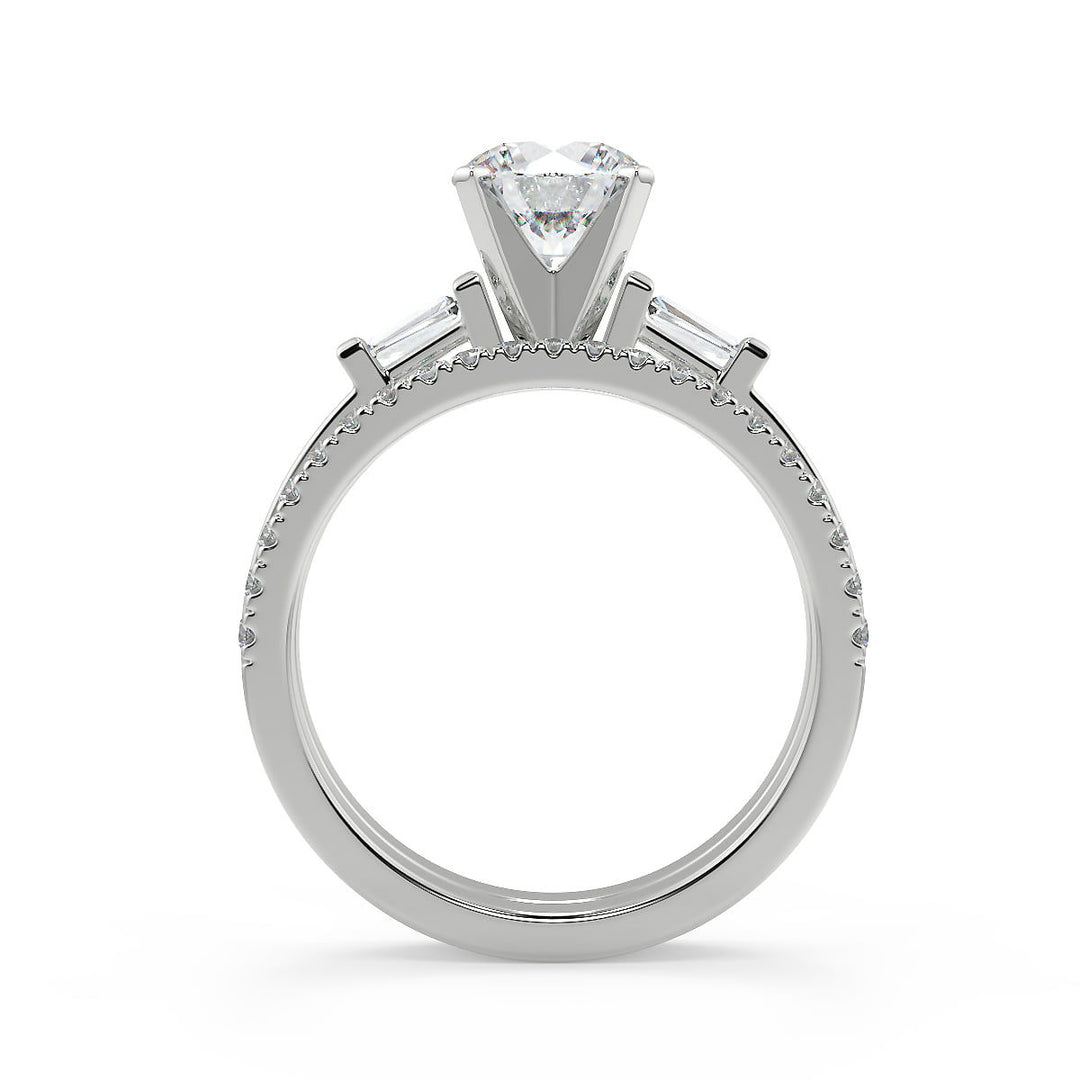 Vanessa Baguette Accents Round Cut Diamond Engagement Ring - Nivetta