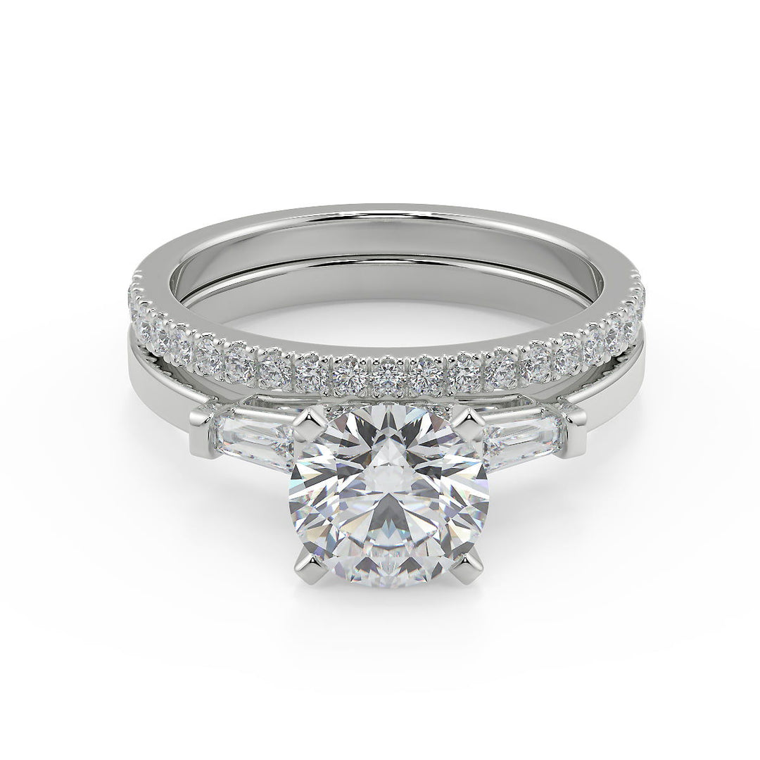 Vanessa Baguette Accents Round Cut Diamond Engagement Ring - Nivetta