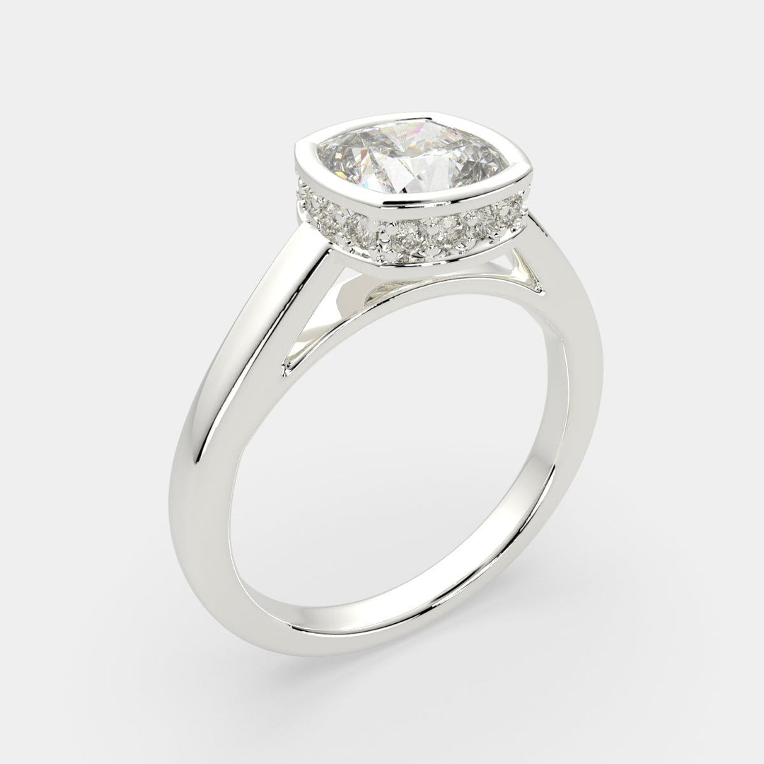 Xenia Cushion Cut Halo Pave Solitaire Engagement Ring Setting - Nivetta