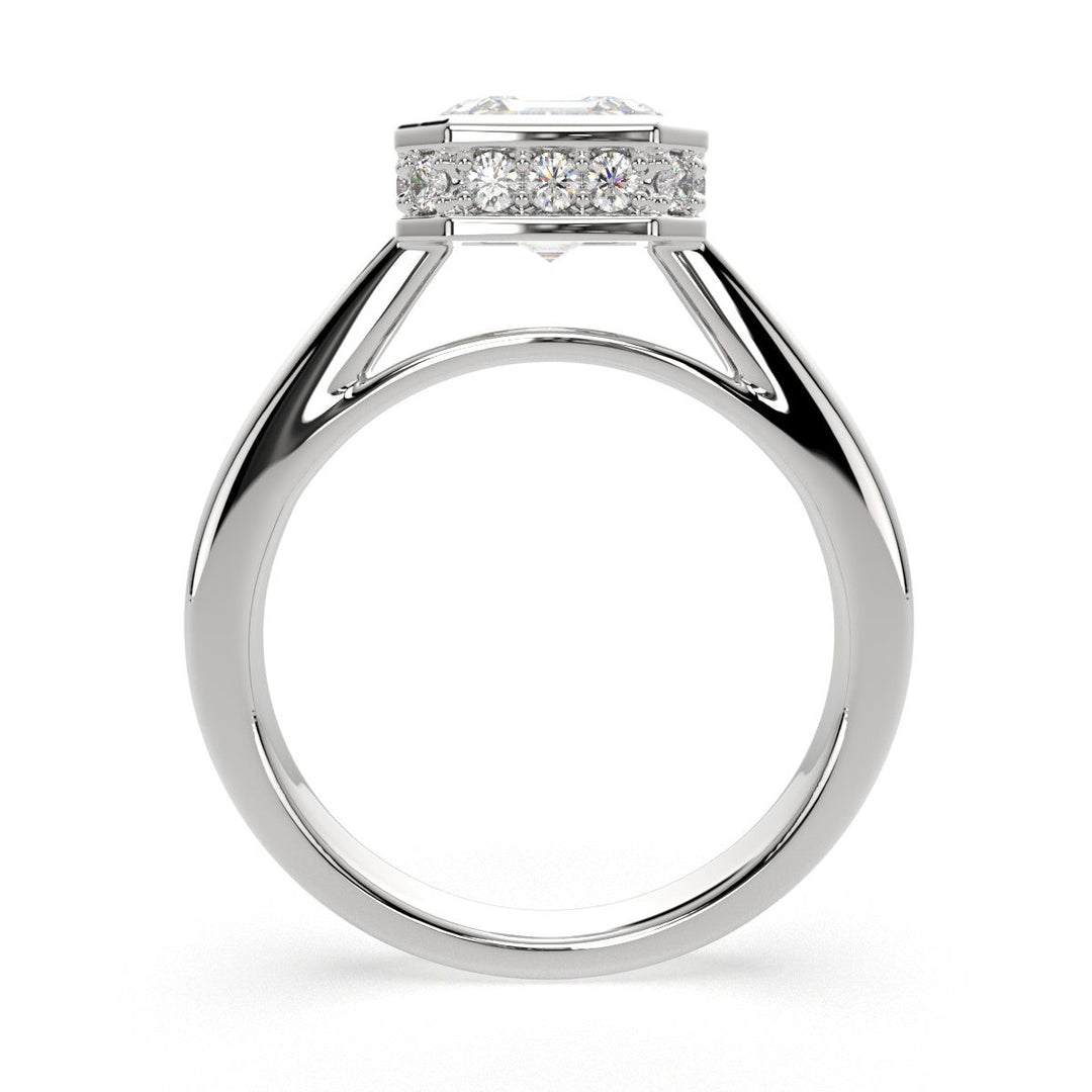 Xenia Emerald Cut Halo Pave Solitaire Engagement Ring Setting - Nivetta
