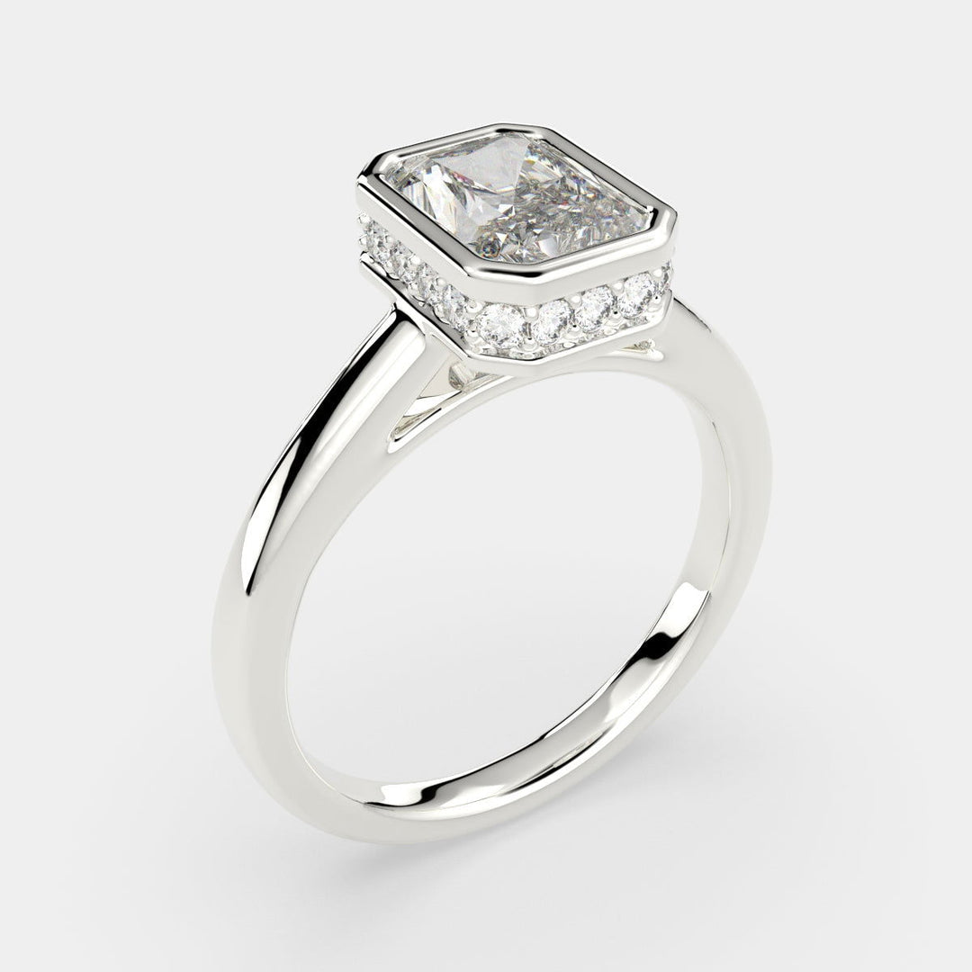 Xenia Radiant Cut Halo Pave Solitaire Engagement Ring Setting - Nivetta