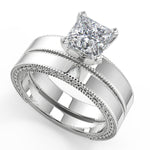 Load image into Gallery viewer, Yasmine Hand Carved Milgrain Solitaire Princess Cut Diamond Engagement Ring - Nivetta
