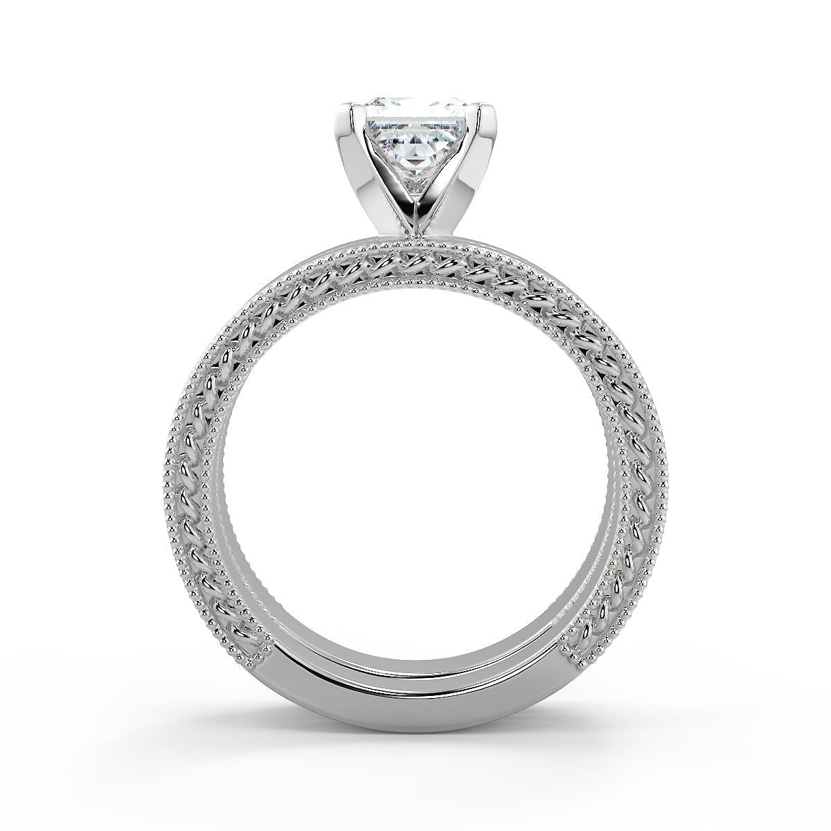 Yasmine Hand Carved Milgrain Solitaire Princess Cut Diamond Engagement Ring - Nivetta