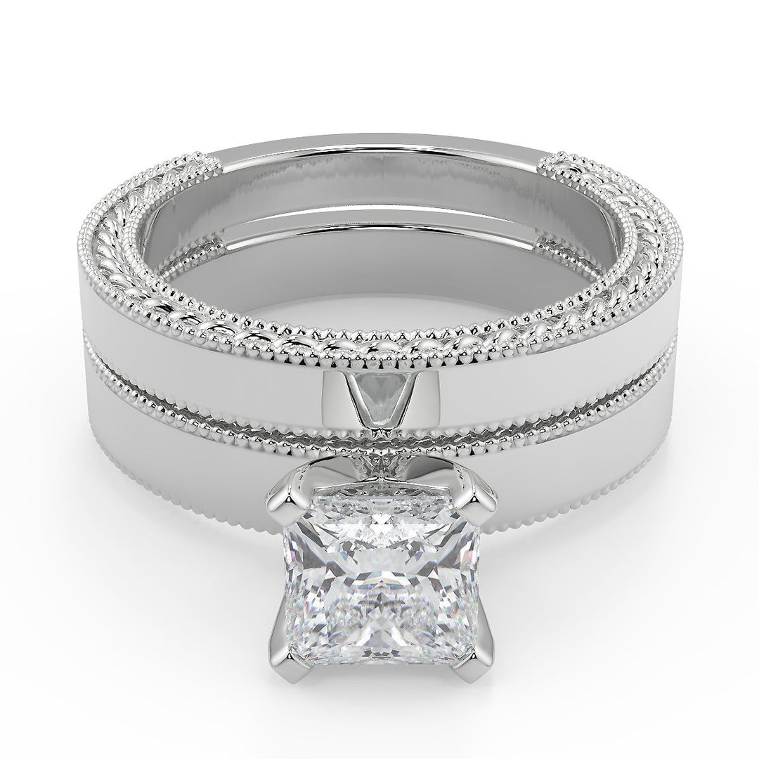 Yasmine Hand Carved Milgrain Solitaire Princess Cut Diamond Engagement Ring - Nivetta