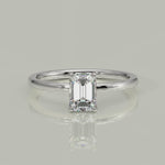 Load and play video in Gallery viewer, Valeria Emerald Cut Hidden Halo Solitaire 4 Prong Claw Set Engagement Ring Setting
