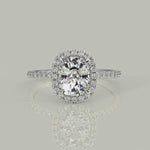 Load and play video in Gallery viewer, Catalina Cushion Cut Pave Halo 4 Prong Claw Set Engagement Ring
