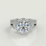 Load and play video in Gallery viewer, Edith Halo Pave Split Shank Cushion Cut Diamond Engagement Ring
