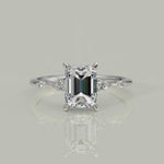 Load and play video in Gallery viewer, Monique Emerald Cut Hidden Halo Side Stones 4 Prong Claw Set Engagement Ring Setting
