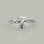Load and play video in Gallery viewer, Pauline Pear Cut Pave Hidden Halo 4 Prong Claw Set Engagement Ring Setting
