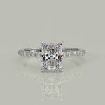 Load and play video in Gallery viewer, Nicollette Radiant Cut Pave Hidden Halo 4 Prong Claw Set Engagement Ring Setting
