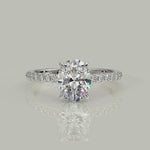 Load and play video in Gallery viewer, Pauline Oval Cut Pave Hidden Halo 4 Prong Claw Set Engagement Ring Setting
