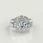 Load and play video in Gallery viewer, Gretchen Halo Baguette Accents Cushion Cut Engagement Ring
