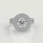 Load and play video in Gallery viewer, Kali Double Halo Pave Cushion Cut Diamond Engagement Ring
