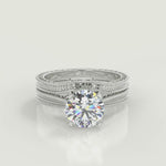 Load and play video in Gallery viewer, Karla Hand Engraved 4 Prong Milgrain Solitaire Round Cut Diamond Engagement Ring
