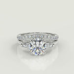 Load and play video in Gallery viewer, Jacey Baguette Accents 3 Stone Double Prong Cushion Cut Diamond Engagement Ring
