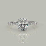 Load and play video in Gallery viewer, Julija Oval Cut Pave Hidden Halo Shared Prong Engagement Ring
