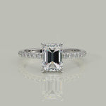 Load and play video in Gallery viewer, Pauline Emerald Cut Pave Hidden Halo 4 Prong Claw Set Engagement Ring Setting
